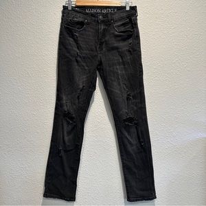Maison Article Johnny Straight Leg Jeans 30X30‎ Black Noir Stretch Distressed